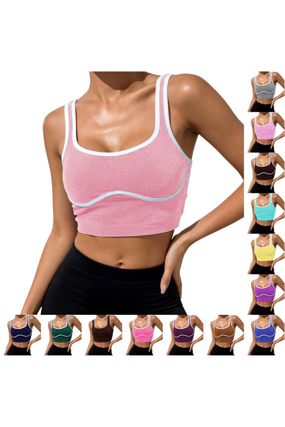 Women Breathable Wireless Back Design Athletic Tank Tops Stretchy Yoga Singlet Supportive Activewear For Running Fitness Training Summer Round Neck Solid Color Sleeveless Trendy Camisole