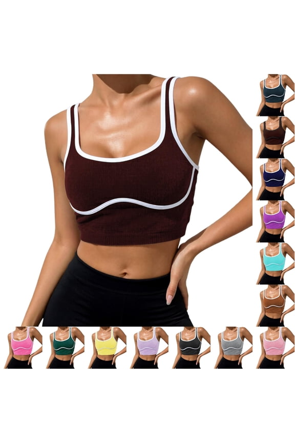 Women Breathable Wireless Back Design Athletic Tank Tops Stretchy Yoga Singlet Supportive Activewear For Running Fitness Training Summer Round Neck Solid Color Sleeveless Birthday Camisole