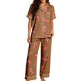 thumbnail image 1 of HAYIMI Women Christmas 2 Piece Pajama Set, Short Sleeve Lapel Button-Down Tops And Pants Set, Xmas Print Loungewear Sleepwear For Relaxed Evenings, 1 of 7