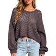 thumbnail image 1 of HAYIMI Women Crew Neck Cropped Knit Sweater, Long Sleeve Hollow Out Mesh Drop Shoulder Loose Fit Casual Pullover Tops Dailywear, 1 of 4