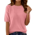 thumbnail image 1 of HAYIMI Women Crew Neck Short Sleeve Knit Tops Hollow Texture Ribbed Casual Spring Summer Pullover Sweater Dailywear, 1 of 4