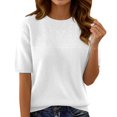 thumbnail image 1 of HAYIMI Women Crew Neck Short Sleeve Knit Tops Hollow Texture Ribbed Casual Spring Summer Pullover Sweater Dailywear, 1 of 4