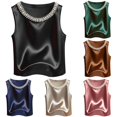 thumbnail image 1 of HAYIMI Women Elegant Solid Color Satin Tank Tops Pearl Round Neckline Summer Sleeveless Camisole For Everyday Style Classic Vests, 1 of 5
