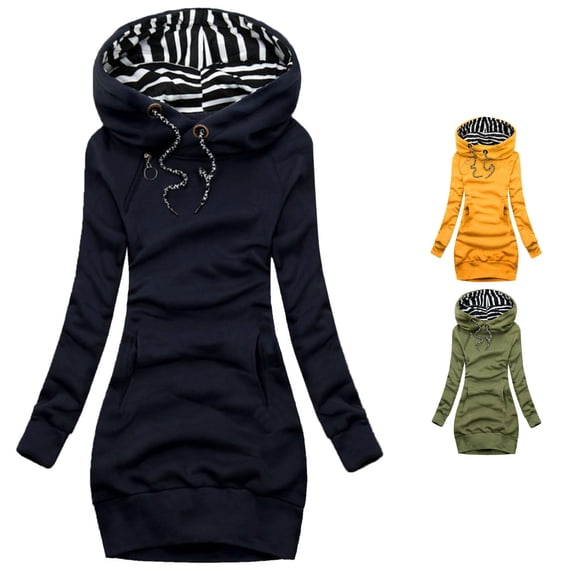 HAYIMI Women Fashion Solid Color Sweatshirt Pocket Stripe Turtleneck Hooded Long Sleeve Tops Oversized Everyday Basic Daily Wear