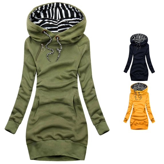 HAYIMI Women Fashion Solid Color Sweatshirt Pocket Stripe Turtleneck Hooded Long Sleeve Tops Oversized Fashionable Streetwear