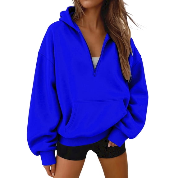 HAYIMI Women Half Zip Pullover Hoodie Drawstring Hood Pocket Long Sleeve Oversized Loose Fit Casual Sweatshirt Tops Soft Dailywear