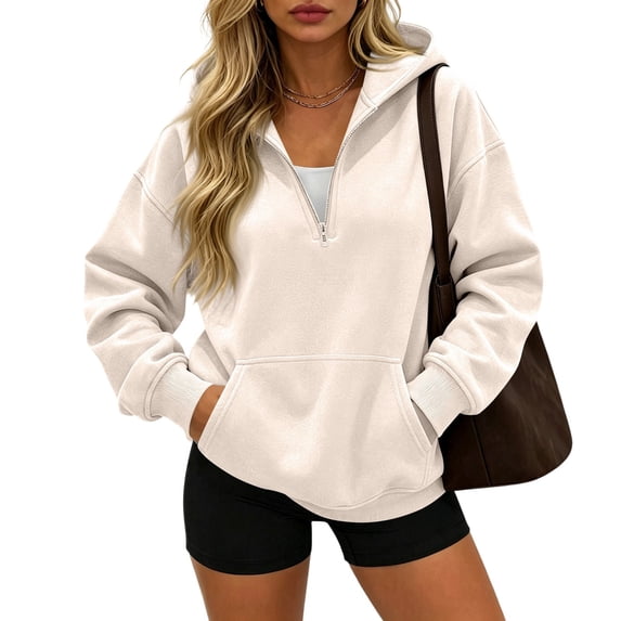 HAYIMI Women Half Zip Pullover Hoodie Drawstring Hood Pocket Long Sleeve Oversized Loose Fit Casual Sweatshirt Tops Versatile Dailywear