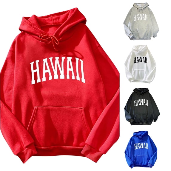 HAYIMI Women Hawaii Print Long Sleeved Sweatshirt Pocket Casual Pullover Hooded Oversized Classic Tops Streetwear