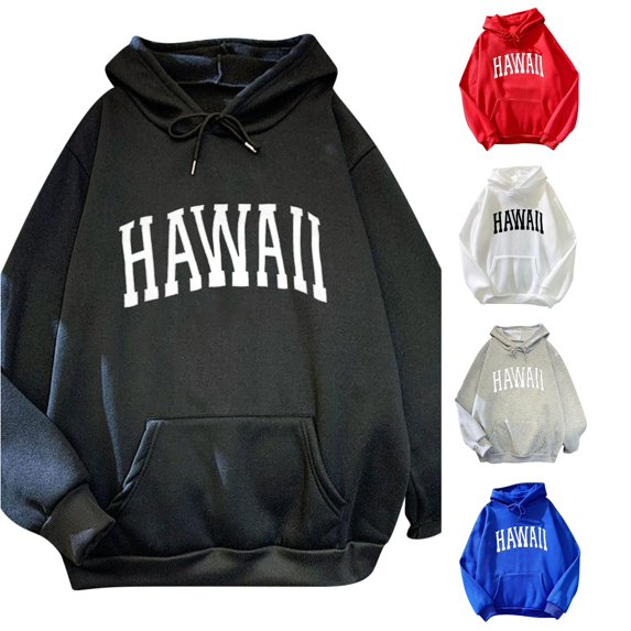 HAYIMI Women Hawaii Print Long Sleeved Sweatshirt Pocket Casual Pullover Hooded Oversized Comfort Tops Streetwear