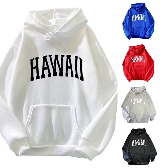 HAYIMI Women Hawaii Print Long Sleeved Sweatshirt Pocket Casual Pullover Hooded Oversized Cozy Tops Streetwear