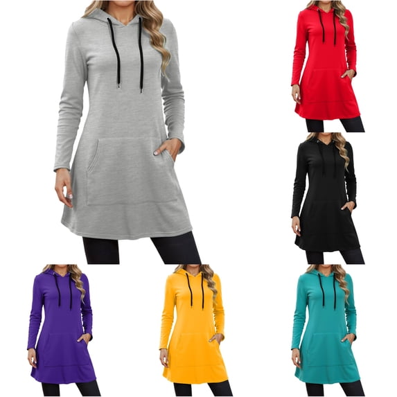 HAYIMI Women Hoodies Sweatshirts Casual Long Sleeve Pocket Hoodie Dress Fall Winter Solid Color Oversized Cozy Tops Daily Wear