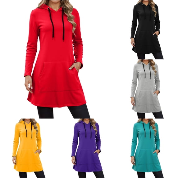 HAYIMI Women Hoodies Sweatshirts Casual Long Sleeve Pocket Hoodie Dress Fall Winter Solid Color Oversized Versatile Tops Daily Wear