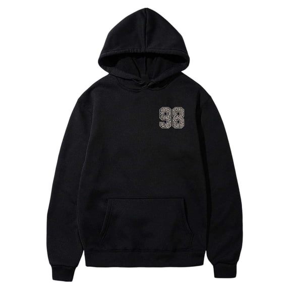 HAYIMI Women Leopard Number 98 Print Sweatshirt Oversized Hoodie Loose Long Sleeve Pullover with Drawstring Pocket Vintage Graphic Hooded Tops for Fall Winter Daily Walking