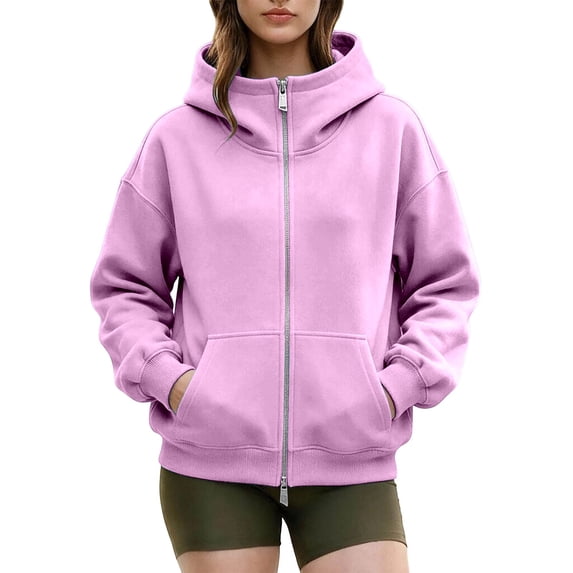 HAYIMI Women Oversized High Collar Zip Up Hoodie Loose Long Sleeve Jacket with Pocket Soft Casual Sweatshirt for Fall Winter Outdoor Walking