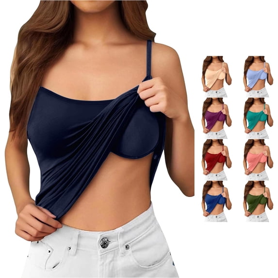 HAYIMI Women Seamless Spaghetti Strap Built In Bra Camisole Soft Comfort Stretch Sleeveless Tank Tops With Light Support And Smooth Back Design Summer Round Neck Solid Color Fashionable Vests