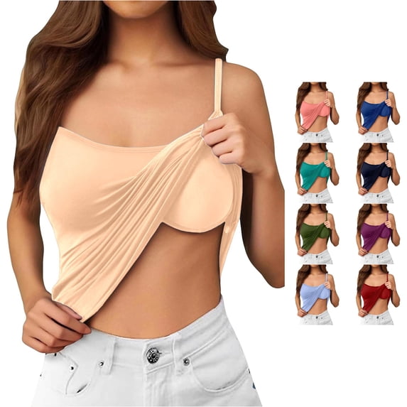 HAYIMI Women Seamless Spaghetti Strap Built In Bra Camisole Soft Comfort Stretch Sleeveless Tank Tops With Light Support And Smooth Back Design Summer Round Neck Solid Color Versatile Vests