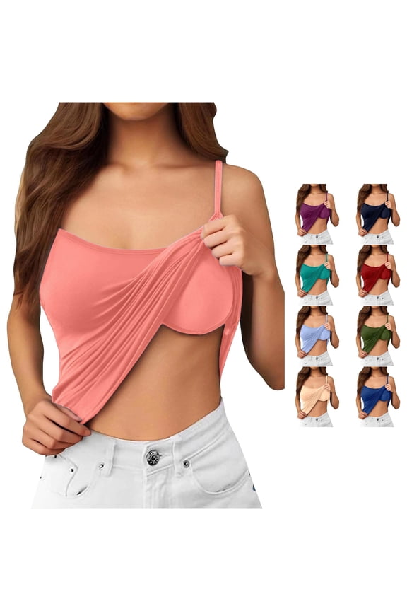 Women Seamless Spaghetti Strap Built In Bra Camisole Soft Comfort Stretch Sleeveless Tank Tops With Light Support And Smooth Back Design Summer Round Neck Solid Color Comfort Vests