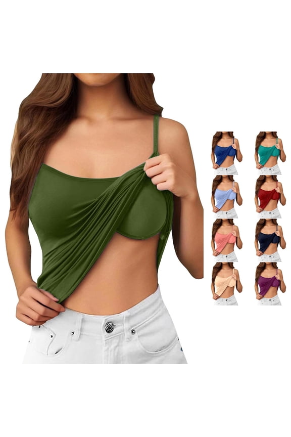 Women Seamless Spaghetti Strap Built In Bra Camisole Soft Comfort Stretch Sleeveless Tank Tops With Light Support And Smooth Back Design Summer Round Neck Solid Color Birthday Vests