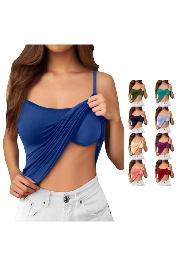 Women Seamless Spaghetti Strap Built In Bra Camisole Soft Comfort Stretch Sleeveless Tank Tops With Light Support And Smooth Back Design Summer Round Neck Solid Color Stylish Vests