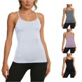 thumbnail image 1 of HAYIMI Women Seamless Workout Tank Tops Spaghetti Strap With Built In Bra And Side Pockets For Yoga Running Fitness Dance Summer Round Neck Solid Color Sleeveless Relaxed Fit Camisole, 1 of 9