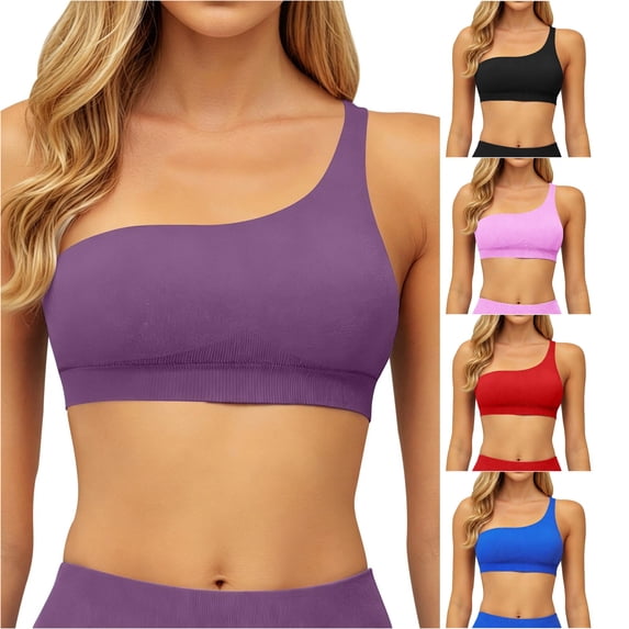 HAYIMI Women Solid Color One Shoulder Back Yoga Bra For Outdoor Sports Running And Fitness Tops Tank Tops Summer Sleeveless Trendy Camisole