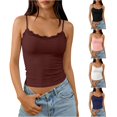 thumbnail image 1 of HAYIMI Women Spaghetti Strap Built In Bra Camisole With Lace Trim Shelved Cups Double Layer Adjustable Straps Everyday Layering Tank Tops Summer Round Neck Solid Color Sleeveless Boho Vests, 1 of 4