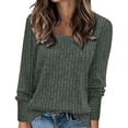 thumbnail image 1 of HAYIMI Women Square Neck Ribbed Knit Tops Long Sleeve Slim Fit Soft Stretchy Casual Fall Winter Pullover Shirt Dailywear, 1 of 7
