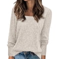 thumbnail image 1 of HAYIMI Women Square Neck Ribbed Knit Tops Long Sleeve Slim Fit Soft Stretchy Casual Fall Winter Pullover Shirt Dailywear, 1 of 7