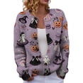 thumbnail image 1 of HAYIMI Women Sweater Halloween Pumpkin Ghost Print Button-Front Cardigan, Long Sleeve V-Neck Graphic Loose Fit Fall Knit Coat Tops, 1 of 3