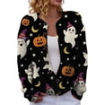 thumbnail image 1 of HAYIMI Women Sweater Halloween Pumpkin Ghost Print Button-Front Cardigan, Long Sleeve V-Neck Graphic Loose Fit Fall Knit Coat Tops, 1 of 3