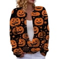 thumbnail image 1 of HAYIMI Women Sweater Halloween Pumpkin Print Button-Front Cardigan, Long Sleeve V-Neck Graphic Loose Fit Fall Knit Coat Tops, 1 of 3