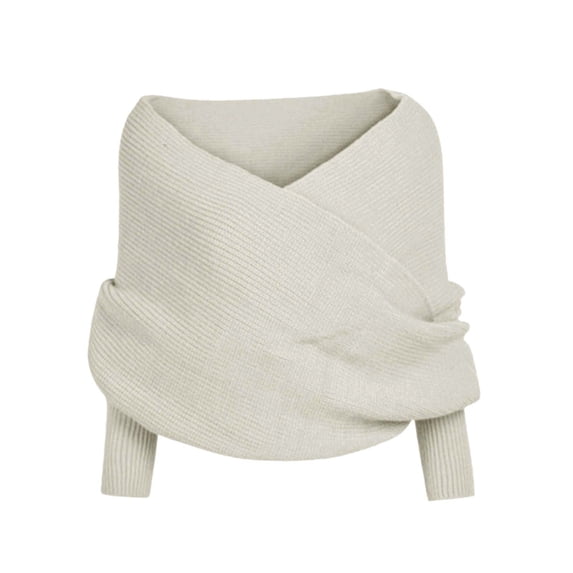 HAYIMI Women Sweater Off-Shoulder Wrap Cropped Knit Tops Long Sleeve Cross V-Neck Ribbed Knit Casual Fall Pullover Dailywear