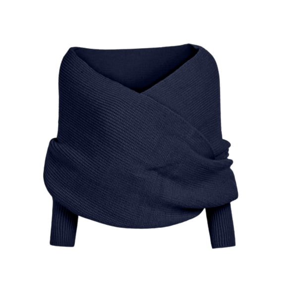 HAYIMI Women Sweater Off-Shoulder Wrap Cropped Knit Tops Long Sleeve Cross V-Neck Ribbed Knit Casual Fall Pullover Dailywear