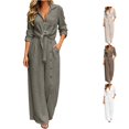 thumbnail image 1 of HAYIMI Womens Fall Outfits Sets 2 Pieces Casual Long Sleeve Tops With Button Front And Pocket Trousers Solid Color Soft Clothes Sets, 1 of 7