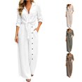 thumbnail image 1 of HAYIMI Womens Fall Outfits Sets 2 Pieces Casual Long Sleeve Tops With Button Front And Pocket Trousers Solid Color Stylish Clothes Sets, 1 of 8