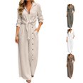 thumbnail image 1 of HAYIMI Womens Fall Outfits Sets 2 Pieces Casual Long Sleeve Tops With Button Front And Pocket Trousers Solid Color Versatile Clothes Sets, 1 of 7