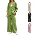 thumbnail image 1 of HAYIMI Womens Fall Outfits Sets 2 Pieces Relaxed Fit Long Sleeve Single Button Linen Blazer Matching Pleated Wide Leg Solid Color Pants Casual Wear Classic Clothing Sets, 1 of 5