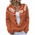 thumbnail image 1 of HAYIMI Womens Halloween Pumpkin Button‑Front Knit Cardigan Long Sleeve Geometric Loose Cozy Fall Holiday Sweater, 1 of 6