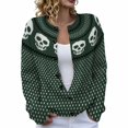 thumbnail image 1 of HAYIMI Womens Halloween Skull Button‑Front Knit Cardigan Long Sleeve Geometric Loose Cozy Fall Holiday Sweater, 1 of 5