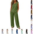 thumbnail image 1 of HAYIMI Womens Plus Size Outfits Sets 2 Pieces Elegant Casual Fly Sleeve Shirts Tops And Trousers Lightweight Comfortable Everyday For Warm Weather Modern Relaxed Fit Solid Color Classic Clothing Sets, 1 of 7
