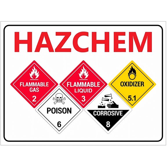 HAZCHEM Five Symbol Sign - 12×8 Inches, Metal Tin Hazard Sign, Industrial & Commercial Series Safety Decor