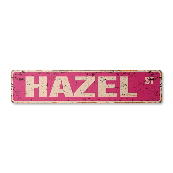 HAZEL Vintage Aluminum Street Sign Childrens Name Room Metal Sign rustic metal tin | Indoor/Outdoor | 18" Wide
