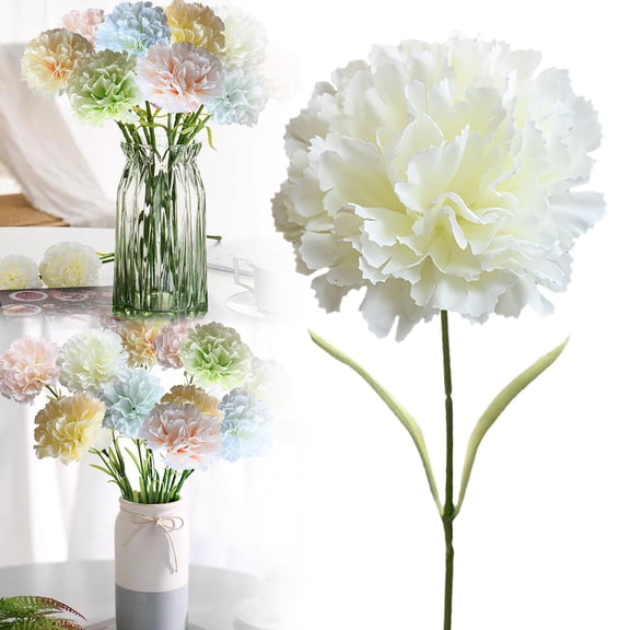 HAZIUA Artificial Carnations Artificial Flower Mother's Holiday Artificial Flower Home Decoration 16.3*3.3 in White
