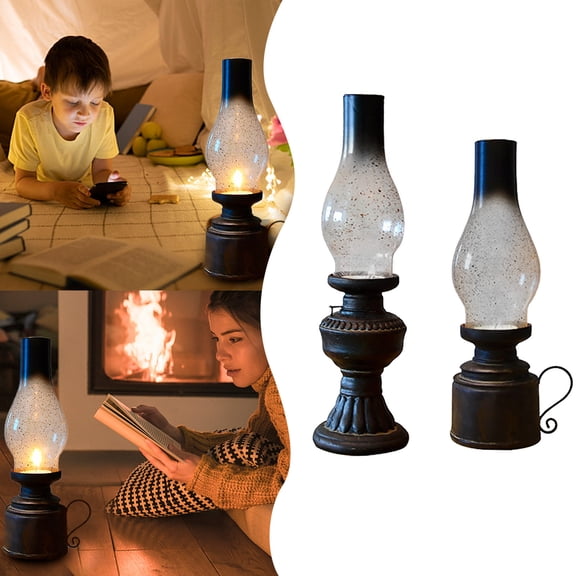 HAZIUA Black Retro Resin Glass Cover Kerosene Lamp Household Candlestick Candle Holder Home Decoration Supplies 8.3*7.5 in B