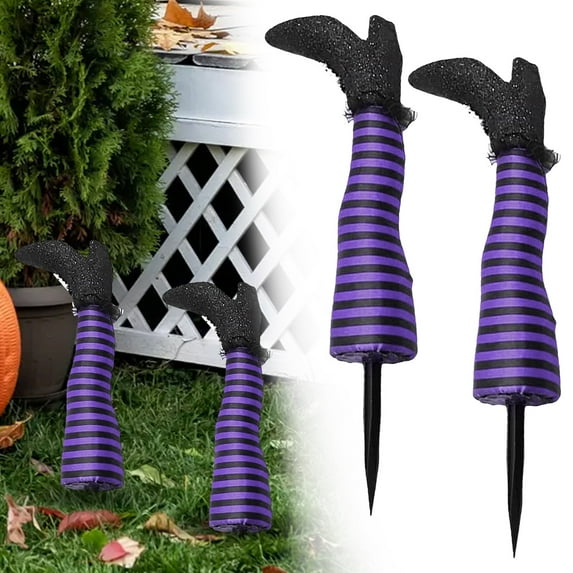 HAZIUA Witch Legs Halloween Yard Decor – 17” Realistic Witch Legs Stake For Indoor/Outdoor Decor (2 Pack) | & 15*5.9*3.1 in Purple