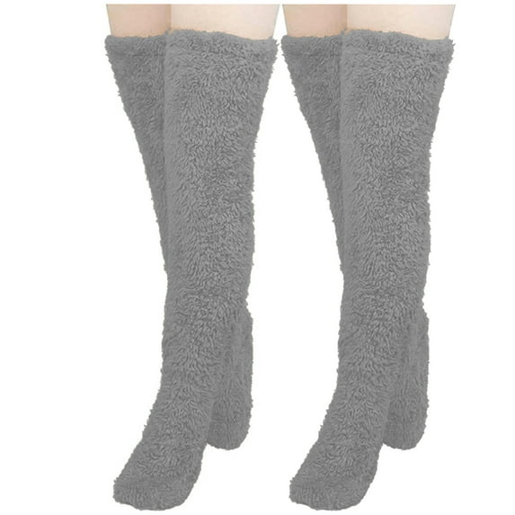 HAiming 2 Pairs Women's Leg Warmers Thigh High Stockings Winter Fuzzy Plush over Knee Soft Slipper Socks Home Sleeping