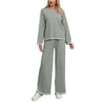 thumbnail image 1 of HAiming 2 Piece Knit Sweater Sets for Womens Crewneck Pullover Sweatshirt Wide Leg Flare Pants Lounge Outfits, 1 of 2