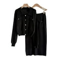 thumbnail image 1 of HAiming 2 Piece Sets for Women Long Sleeve Button down Lapel Sweater Top Knitted Midi Skirt Outfit with Pockets, 1 of 3