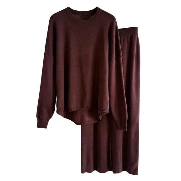 HAiming 2 Piece Sets for Women Long Sleeve Crew Neck Pullover Sweater Top Knitted Midi Skirt Solid Cute Outfit