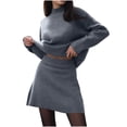 thumbnail image 1 of HAiming 2 Piece Sets for Women Long Sleeve Crew Neck Pullover Sweater Top Knitted Mini Solid Skirt Outfit, 1 of 8